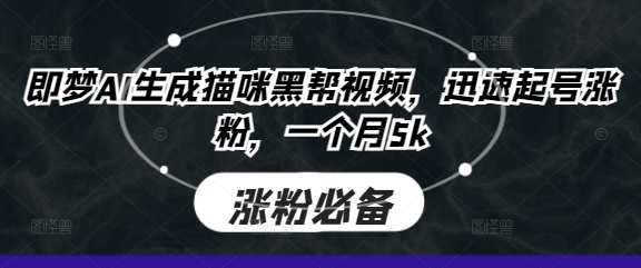 即梦AI生成猫咪黑帮视频,迅速起号涨粉,一个月5k-青年云网创—高质量项目商城